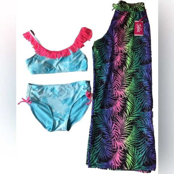 JUSTICE Girls size 18 16/18 BIKINI SWIM PANTS COVER SET EUC NEW