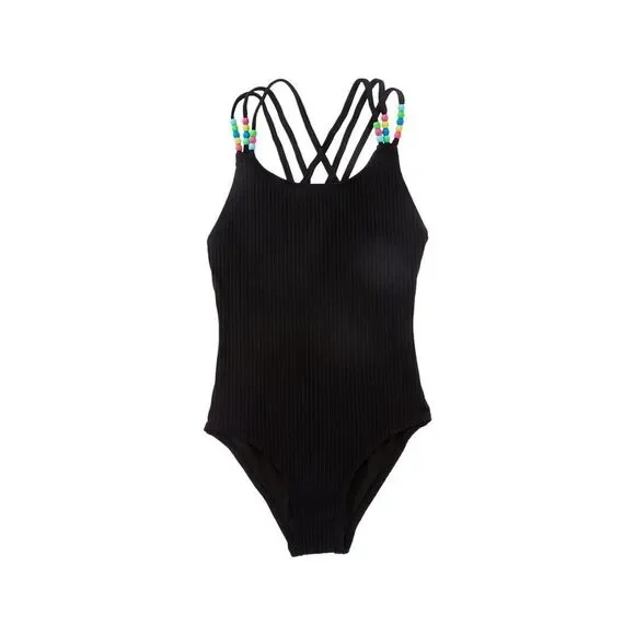 Beach Lingo Girls  Pony Bead One-Piece, Black