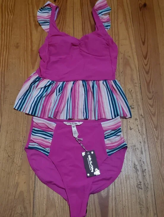 Matilda Jane Hot Pink Striped Peplum Two-Piece Swimsuit