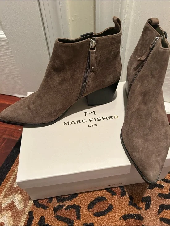 Marc Fisher Brown Suede Pointed Toe Ankle Booties