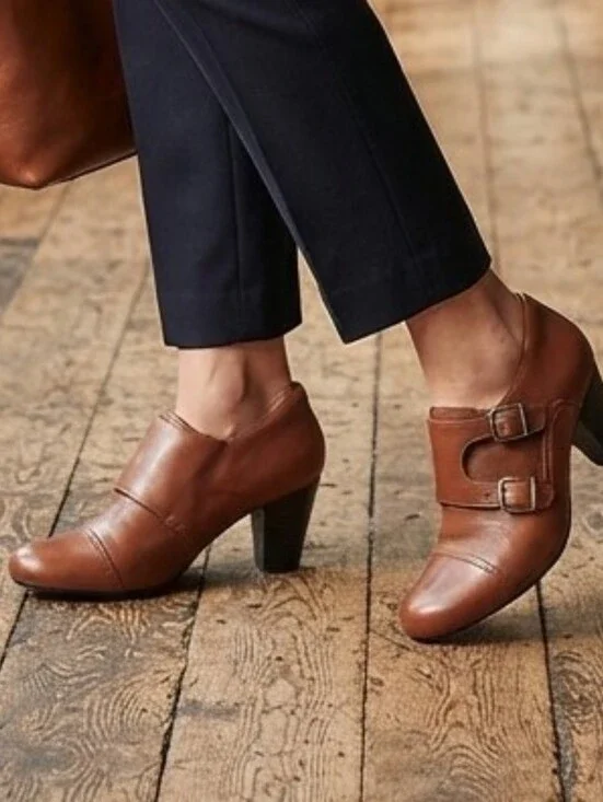 Clarks Bendables Sapphire Athena Double Monk Strap Booties Brown Leather size 9