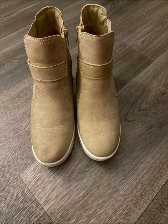 Women's Tan Suede Wedge Ankle Boots - Casual Comfort