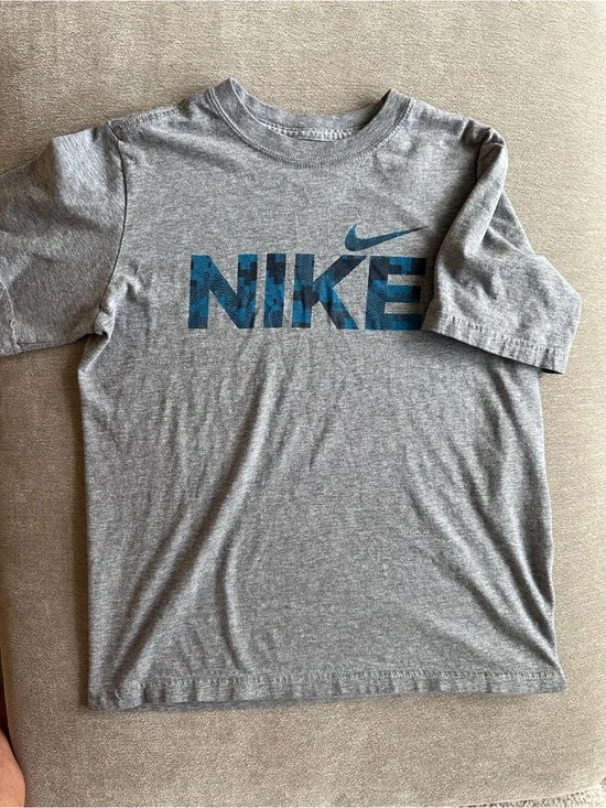 Nike Gray Short-Sleeve Tee with Blue Logo