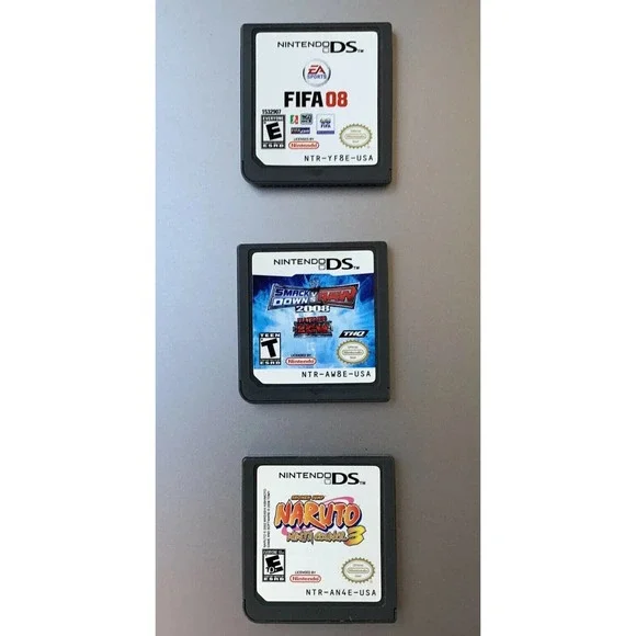 Nintendo DS Game CARTS LOT (3) FIFA 08 + SMACKDOWN vs RAW + Naruto Ninja Council