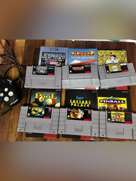 SNES Super Nintendo 6 Game Bundle Lot & Manuals Waldo Pac-Man Pool Pinball