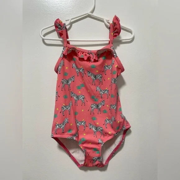 Trotters Pink Zebra-Accent Girls One-Piece Swim