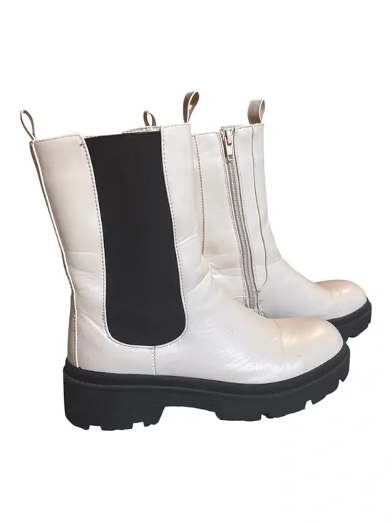Nasty Gal White Chelsea Lug Platform Boots with Black Elastic