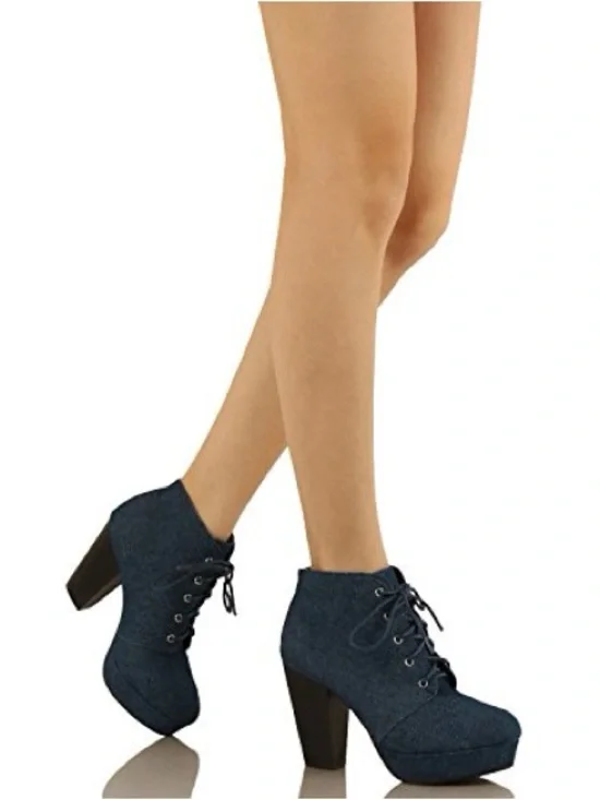 Rampage Dark Blue Denim Lace-Up Ankle Booties 9.5