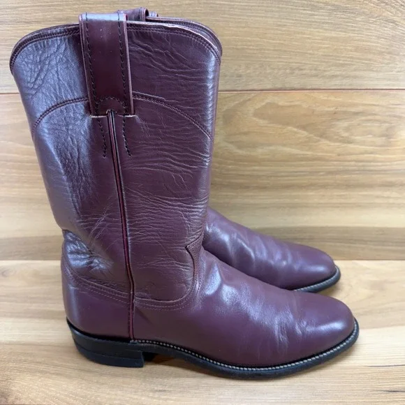 JUSTIN BOOTS Vintage Burgundy Roper Womens 6.5 A Leather Cowgirl Western USA