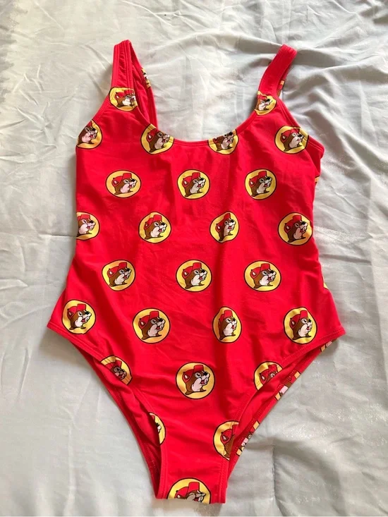 Girls' Red Cartoon Print One-Piece Swimsuit