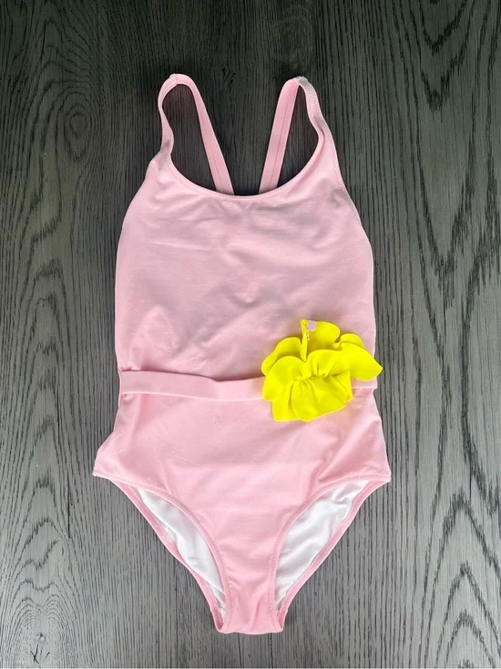Il Gufo Girls Pink Belted Swimsuit with Flower, size 10