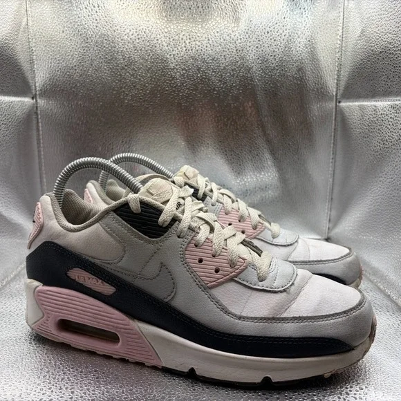 Size 7Y Nike Air Max 90 White Pink Kids Athletic Sneaker Shoes‎ HF6358-104