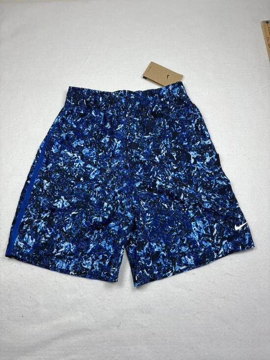 Nike Boys Dri-FIT Multi Printed Training Shorts Blue White Marble Athletic XL