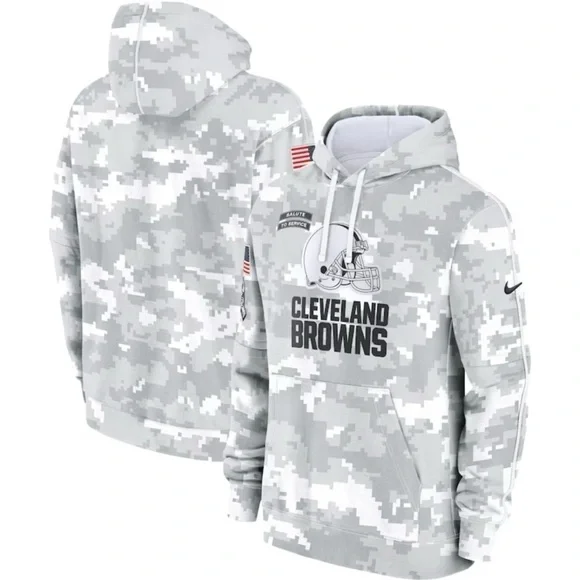 Cleveland Browns NFL Youth Salute To Service Pullover Hoodie White Gray Large