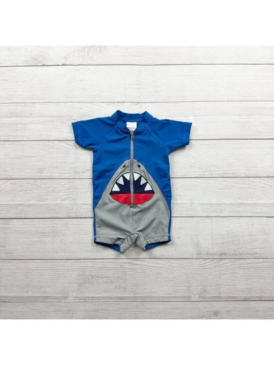 Hanna Andersson Infant Shark One Piece Swimsuit Front Zip 3-6 Months