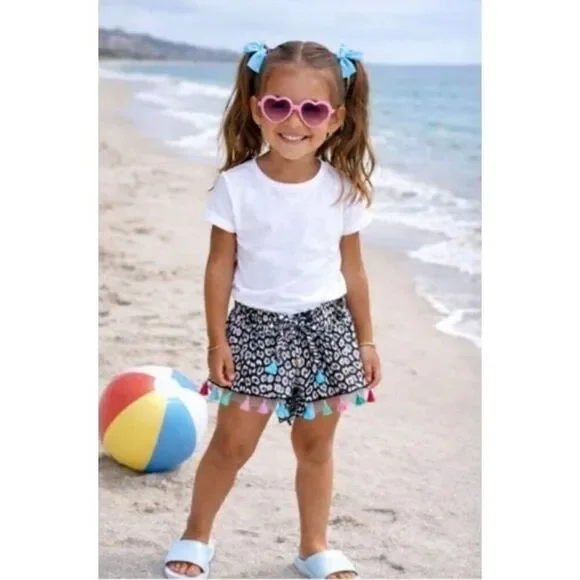 PILYQ SWIM Girls Kid's childrensalon tassel goop beach cover-up shorts 3-4yrs XS