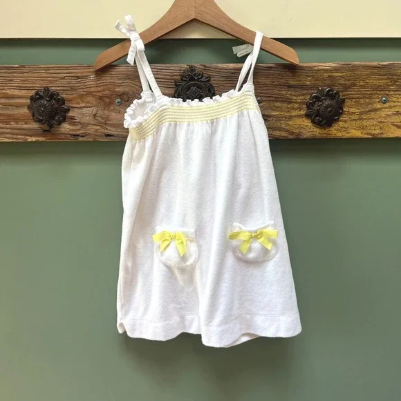 Janie and Jack Girls White Terry Cloth Swim Cover Up Dress Yellow Bows Size 5‎
