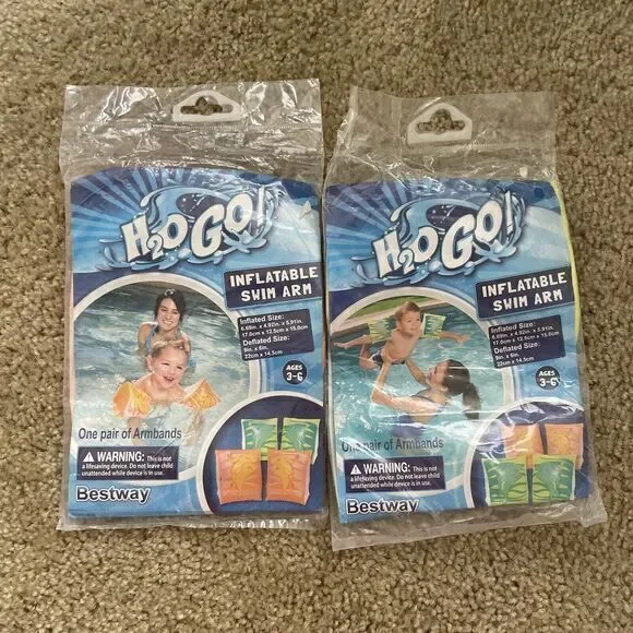 H20 GO!‎ INFLATABLE SWIM ARMBANDS  SET OF 2 -  1 Orange, 1 Green NEW
