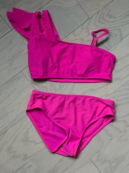 Girls One-Shoulder Hot Pink Bikini - Stylish Swim Set