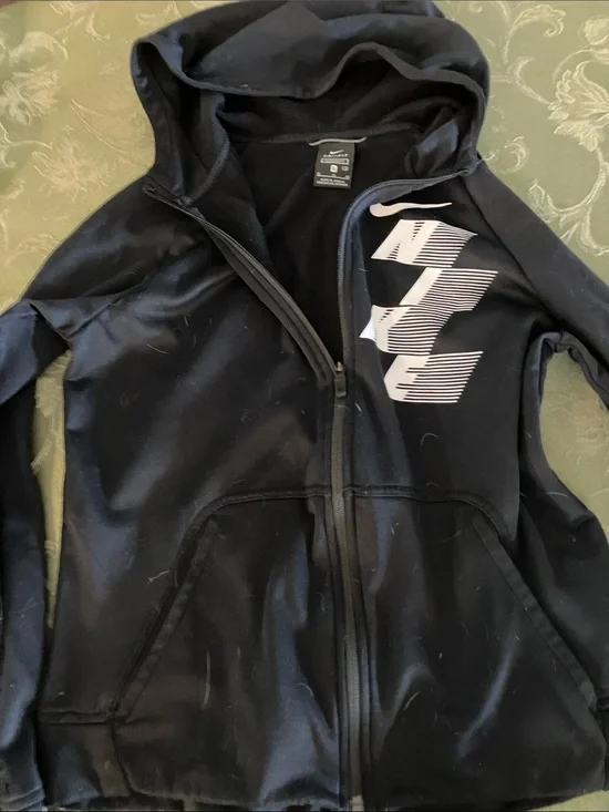 Nike Black Kids Hooded Zip Jacket with White Graphic