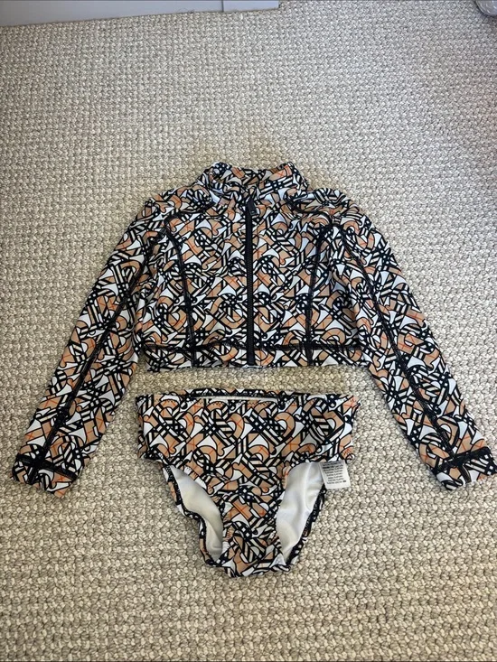 Burberry Black White and Beige Patterned Kids Rashguard Set