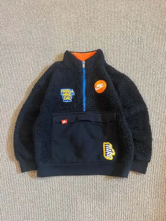 Nike Boys Black Sherpa 1/2 Zip Pullover Sweatshirt Size 6 (5-6 Yrs)