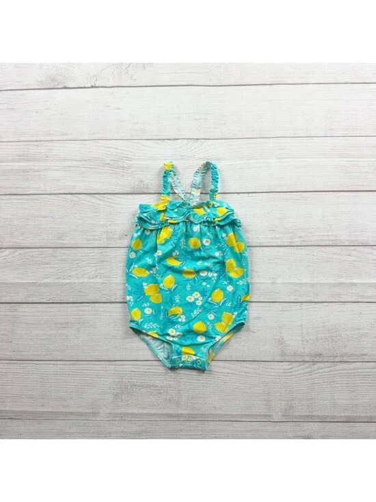 Hatley Kids Lemon Print Ruffled One Piece Swimsuit Swimwear 18-24 Months