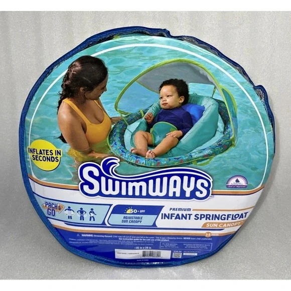 Swimways Premium Infant Baby SpringFloat Adjustable Sun Canopy Green‎ & Blue 3+M