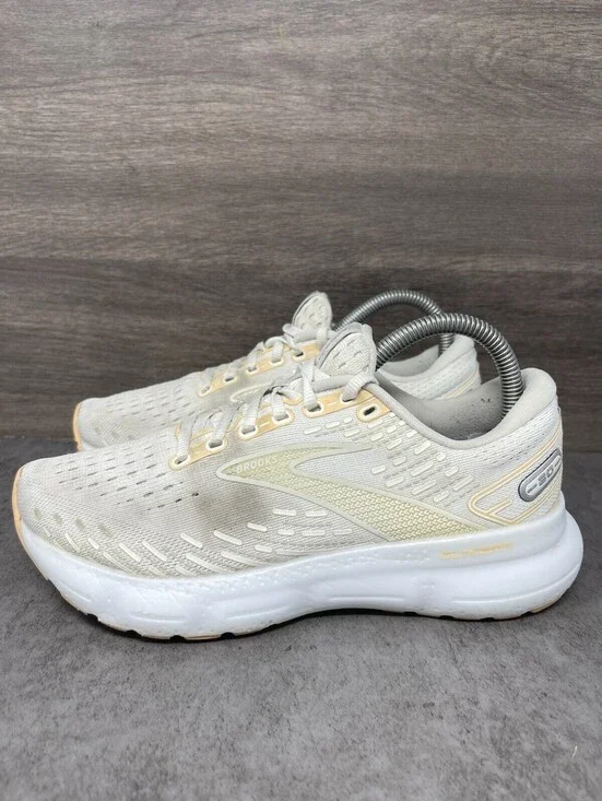 Brooks Glycerin 20 White Grey Peach Size 7.5 Womens Cushioned Running Shoes
