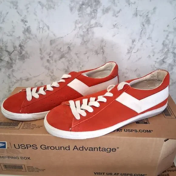 Pony Topstar Suede Ox Red Sneakers White Chevron Classic Low Top Sz 9.5 Women’s
