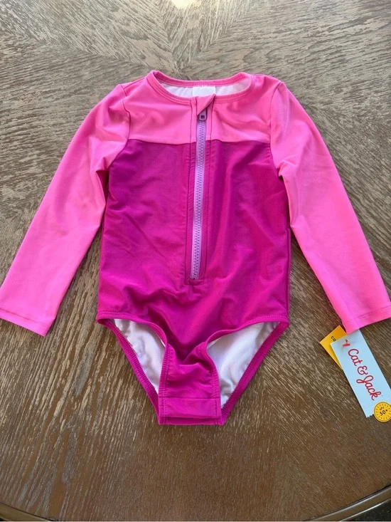 Cat & Jack Pink Colorblock Long Sleeve One-Piece Swimsuit Size 3T