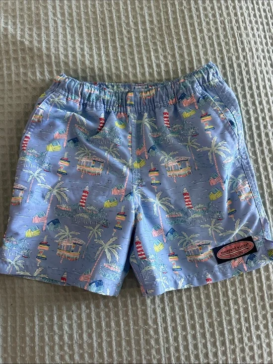 Vineyard Vines Light Blue Tropical Print Boys' Swim Trunks