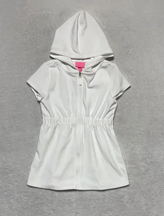 Lilly Pulitzer Cover Up Girls Small White Short Sleeve Hooded Full Zip