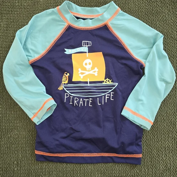 Cat & Jack Pirate Life Swim Rashguard Blue and Yellow Kida 18M Beachwear UV Blck