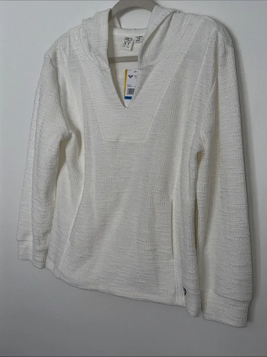 Roxy Girl Cream V-Neck Hooded Baja Jacket Swim Coverup XL (16 Girls)
