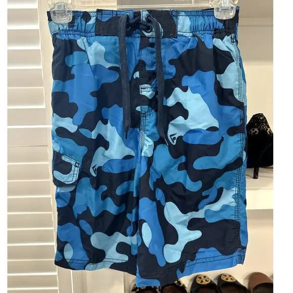 Boys Kanu Surf Specter Quick Dry UPF 50+ Beach Swim Trunks Blue Camo  S 8 NWOT