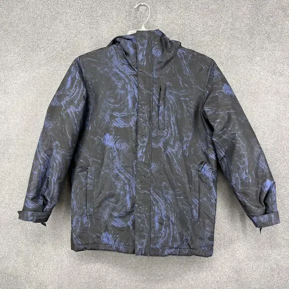 The Children's Place Jacket Boys XL 14 Blue Black Hooded Insulated Puffer Winter