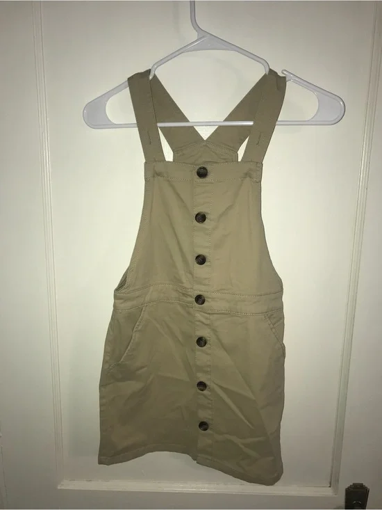 The Children's Place Khaki Button-Front Pinafore Dress