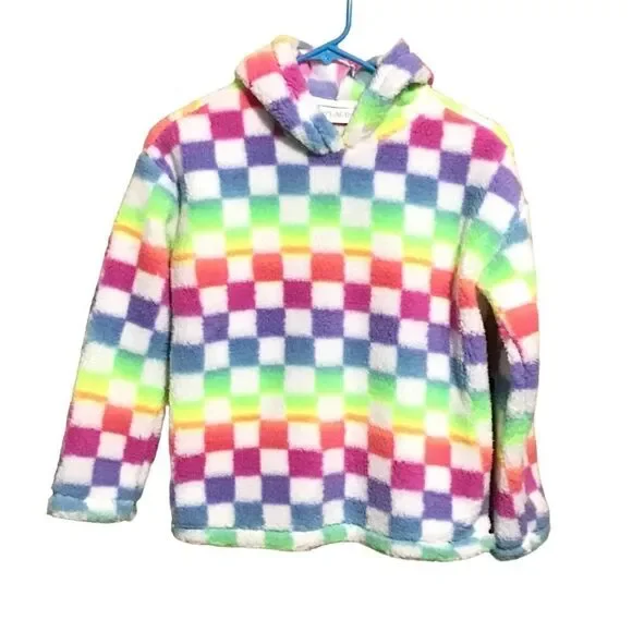 The Children's Place Multi-Colored Checkered Fuzzy Hoodie L‎ 10/12