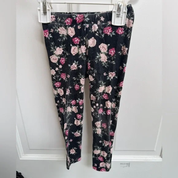 The Children's Place 2T Girls Black & Pink Floral Leggings Pants