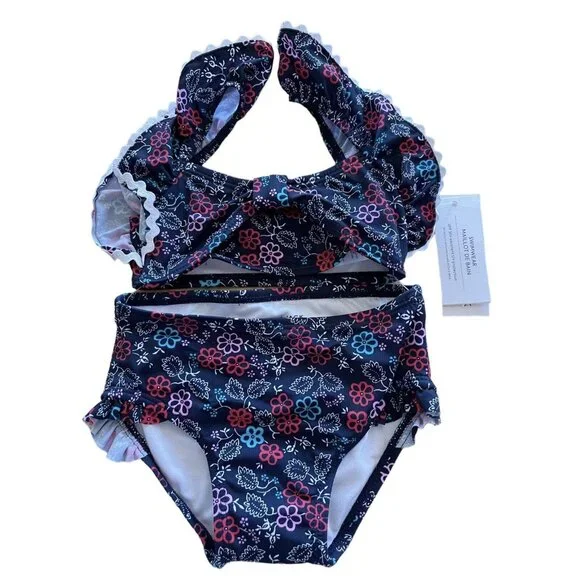 Janie And Jack Bikini Girls Size‎ 12-18 Months Blue  Floral Ruffles Swim Suit