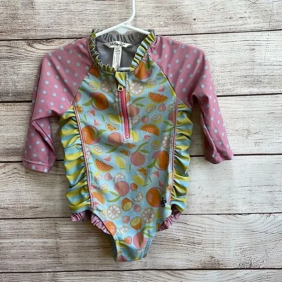 MATILDA JANE LONG SLEEVE SWIMSUIT‎ IN PINK AND GREEN PRINT
