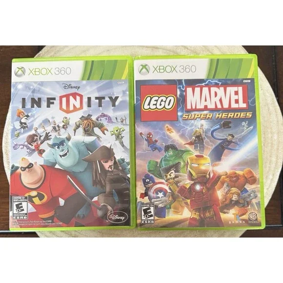 Xbox 360 Disney Infinity And Lego Marvel Super Heroes 2 Game Bundle Lot Manuals