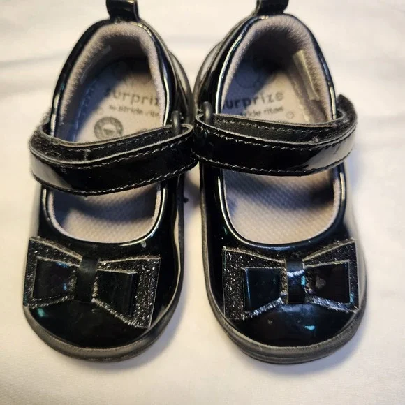 Stride Rite Surprize Ellen Black Patent Glitter Bow Mary Janes Size 4M