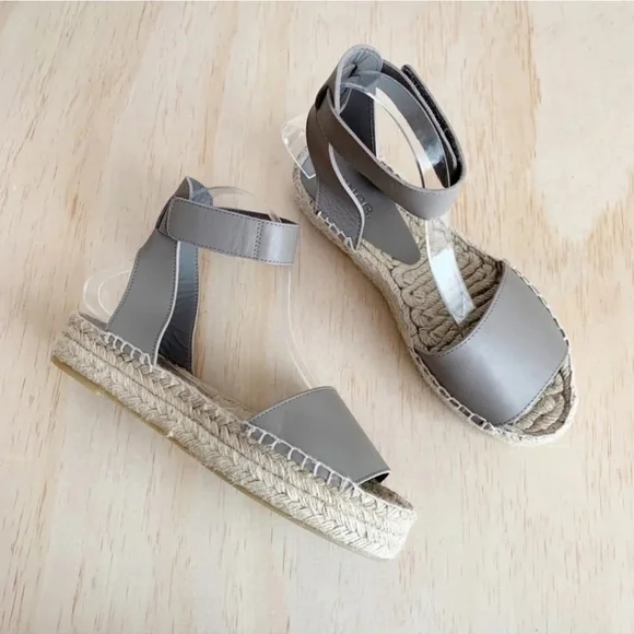 Vince Edie Leather Espadrille Gray 9 Casual  Boho Vacaay Festival Neutral Preown