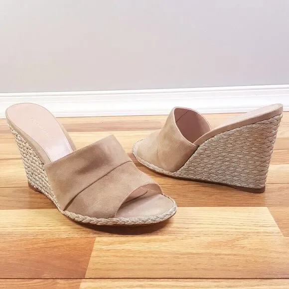 STUART WEITZMAN Womens Sandals Size 10 Tan Suede Wedge Slide Wicker SLIDEWALK