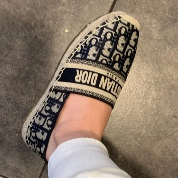 Dior Navy and Beige Oblique Logo Espadrilles