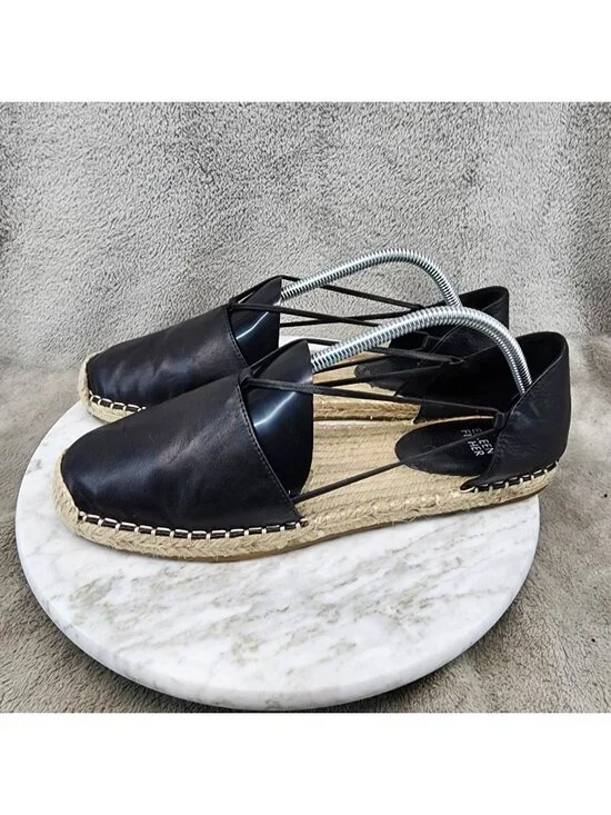 Eileen Fisher Shoes Womens Size 10 Black Leather Espadrille *Read*