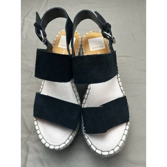 Dolce Vita Black Suede Platform Espadrille Sandals 7.5