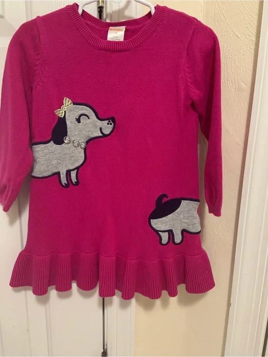 Gymboree Hot Pink Dog Appliqué Sweater Dress